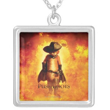 Puss In Boots Poster Silver Plated Necklace by pussinboots at Zazzle