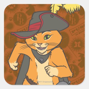 Puss Running Square Sticker by pussinboots at Zazzle