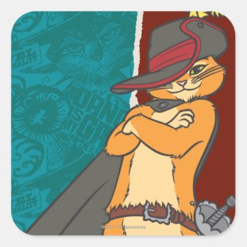Puss With Arms Crossed Square Sticker by pussinboots at Zazzle