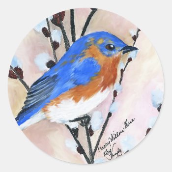 Pussy Willow Blue Classic Round Sticker by glorykmurphy at Zazzle