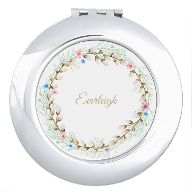 Pussy Willow Monogrammed Compact Mirror (Front)
