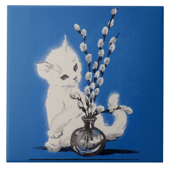 pussycat and pussywillow ceramic tile (Front)