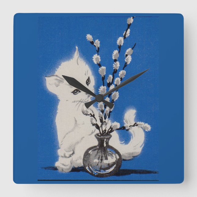 pussycat and pussywillow square wall clock (Front)