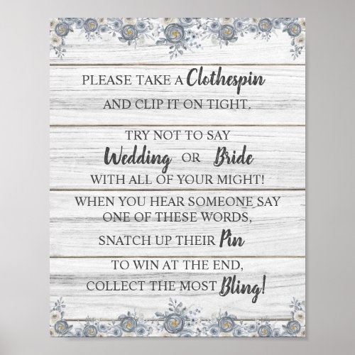 Put a Clothespin Bridal Grey Shower Game Sign