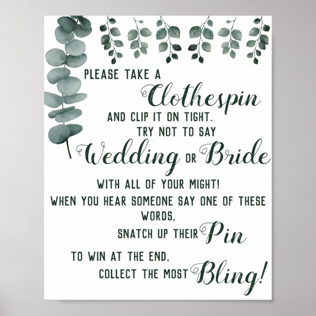 Put a Clothespin Bridal Shower Game Sign (Front)