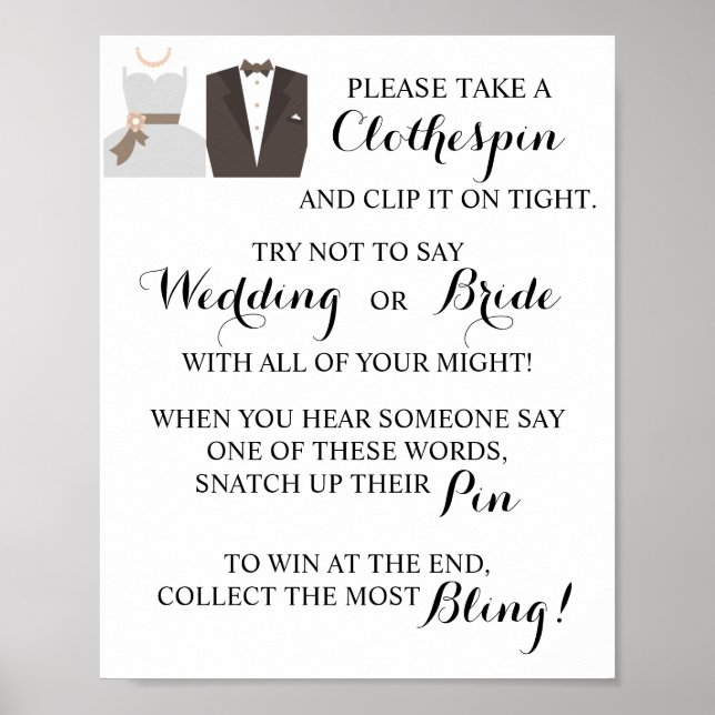 Put a Clothespin Bridal Shower Game Sign (Front)