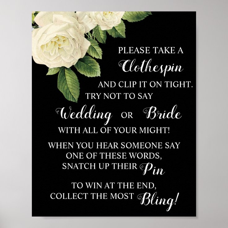 Put a Clothespin Bridal Shower Game Sign Zazzle