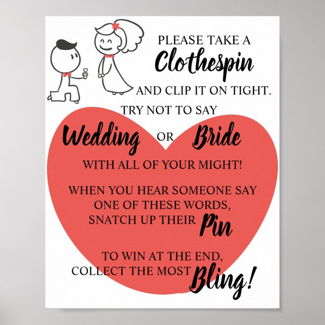 Put a Clothespin Bridal Shower Game Sign (Front)