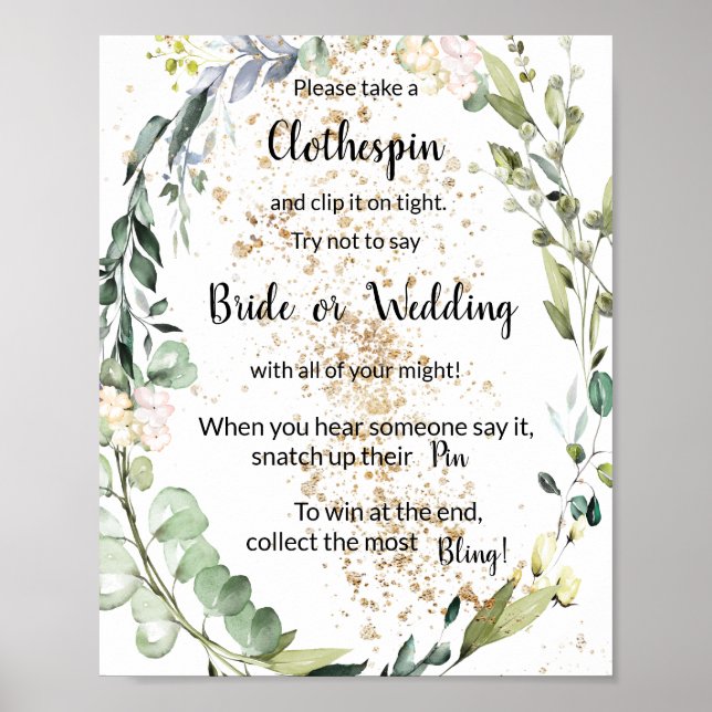 Put a Clothespin Herbal Shower Game Sign (Front)