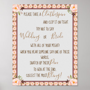 Put a Clothespin Pink Bridal Shower Game Sign
