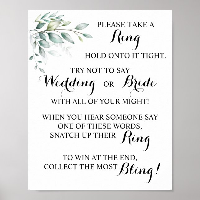 Put a Ring on Eucalyptus Bridal Shower Game Sign (Front)