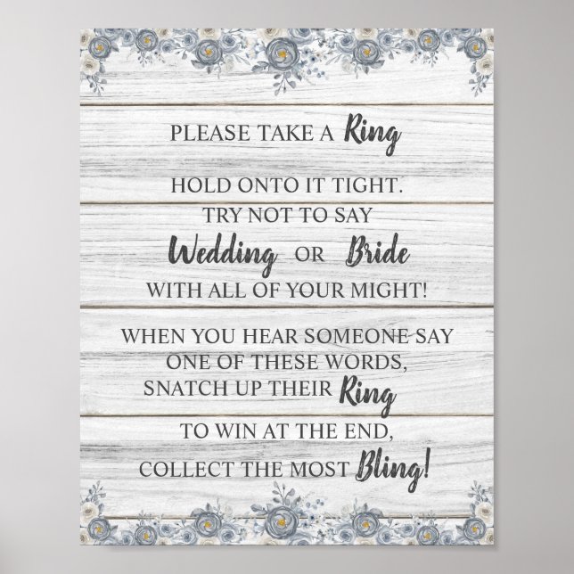 Put a Ring on Gray Floral Bridal Shower Game Sign (Front)