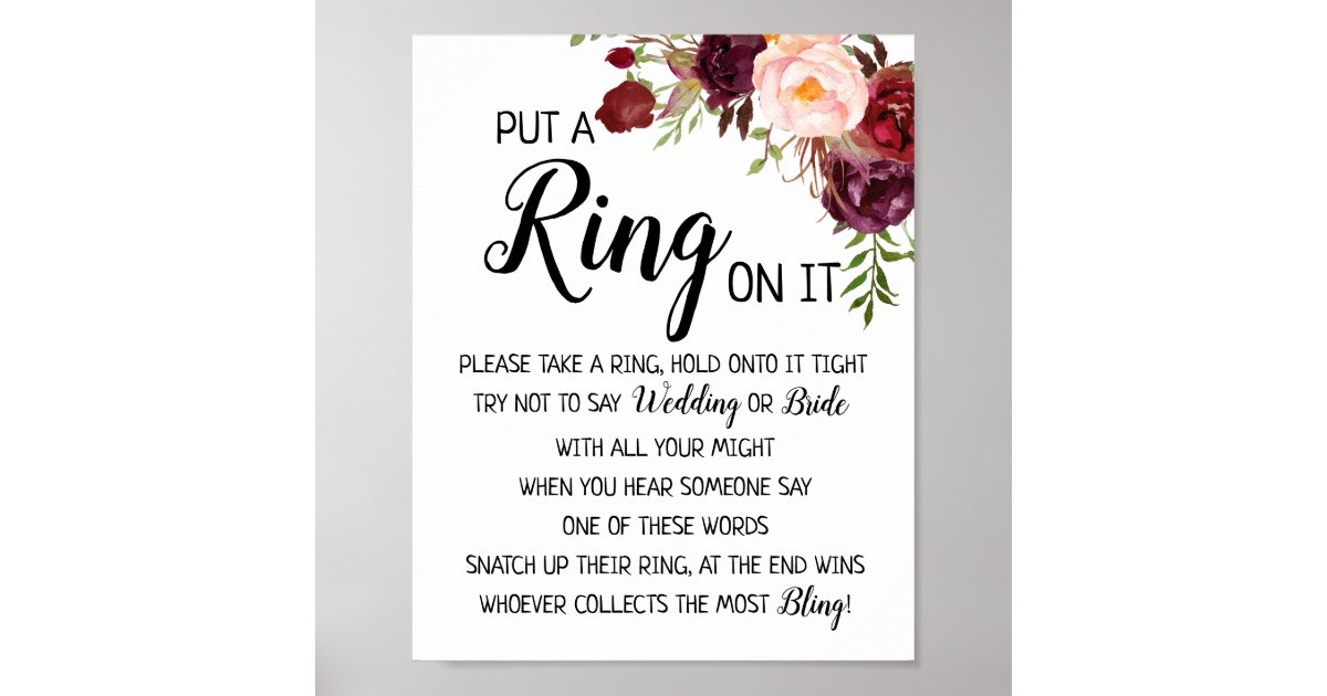 Put a Ring on it bridal shower game marsala sign | Zazzle.com