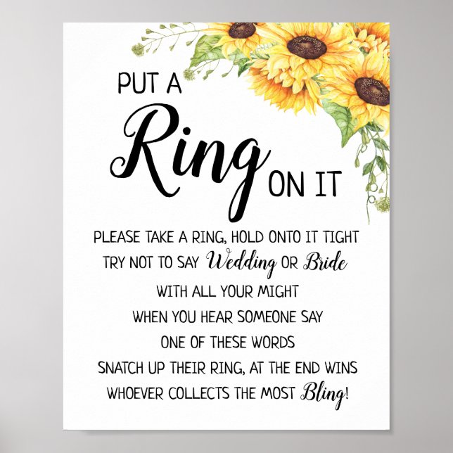Put a Ring on it bridal shower game sunflower sign (Front)