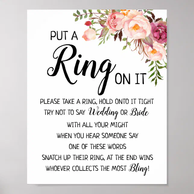 Put a Ring on it bridal shower wedding game sign Zazzle