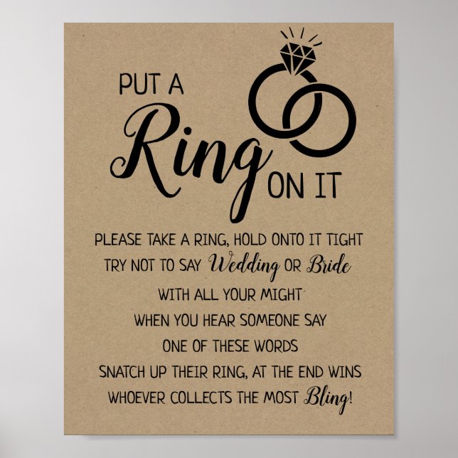 Put a Ring on it bridal shower wedding game sign (Front)