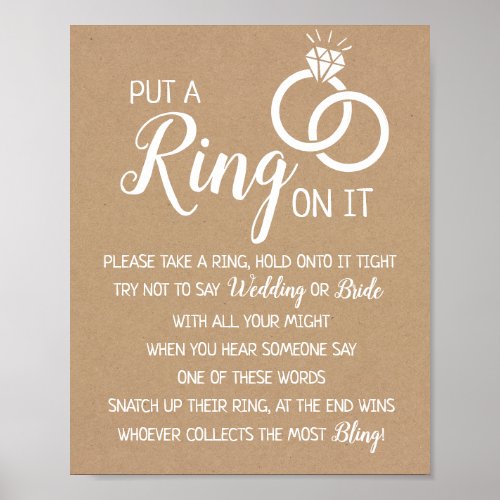 Put a Ring on it bridal shower wedding game sign