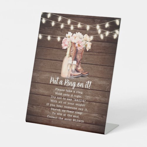 Put a Ring on it Cowgirl Boots Bridal Shower Game Pedestal Sign