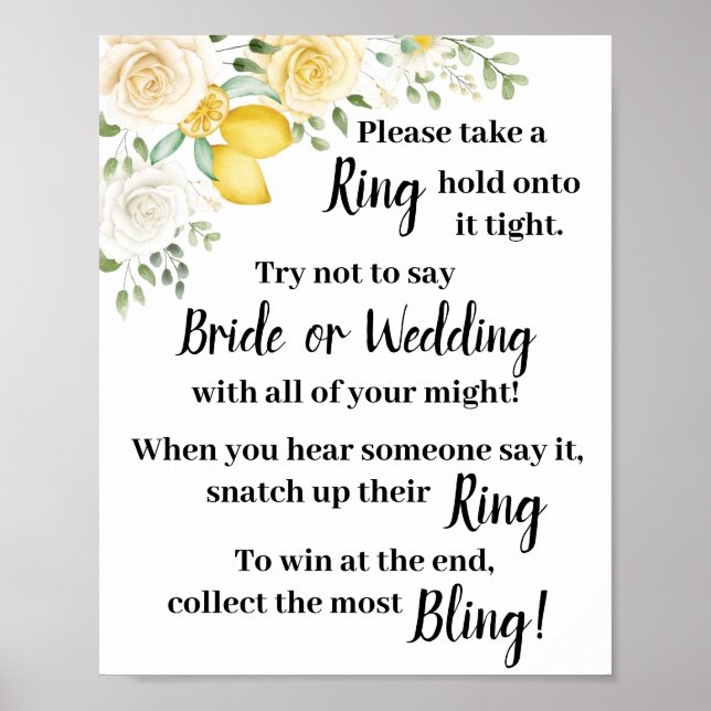 Put a Ring on it Lemon&Roses Shower Game Sign (Front)