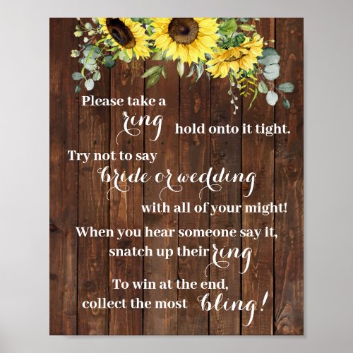 Put a Ring on it Sunflower Bridal Shower Game Sign