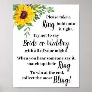 Put a Ring on it Sunflowers Shower Game Sign