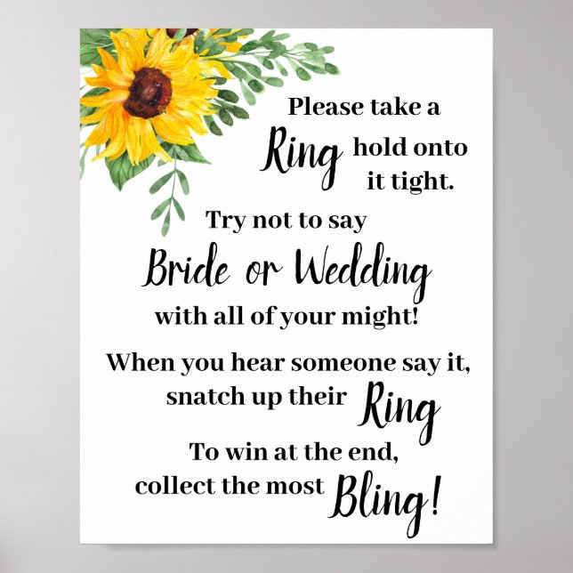 Put a Ring on it Sunflowers Shower Game Sign (Front)