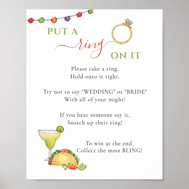 Put a ring on it Taco theme Bridal shower game Poster (Front)