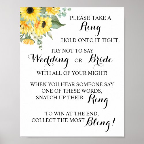 Put a Ring on Sunflowers Bridal Shower Game Sign
