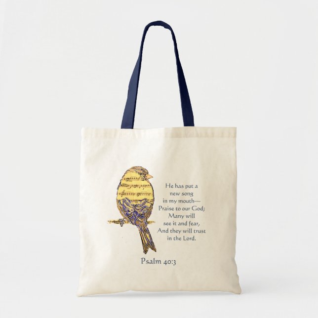Put a Song in my Heart Bible Scripture Bird Tote Bag (Front)