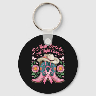Put Boots On and Fight Cancer - Breast Cancer Keychain