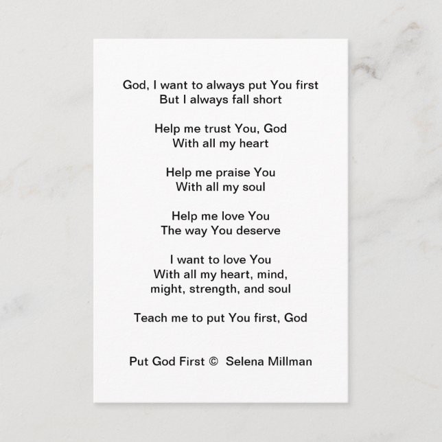 "Put God First" Poem Enclosure Card (Front)