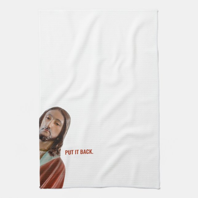 Put It Back Funny Jesus On White background Kitchen Towel (Vertical)