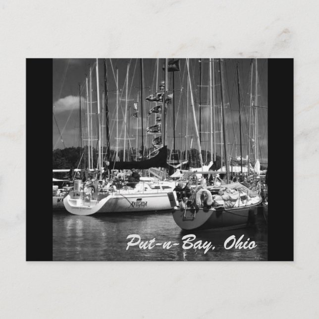 Put-n-Bay Black & White photography boats postcard (Front)