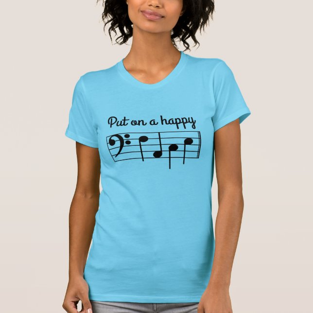 Put on a Happy face Bass Clef Music Notes F-A-C-E T-Shirt (Front)