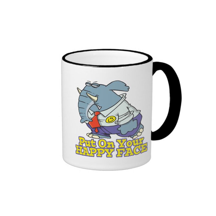 put on your happy face facade elephant coffee mugs