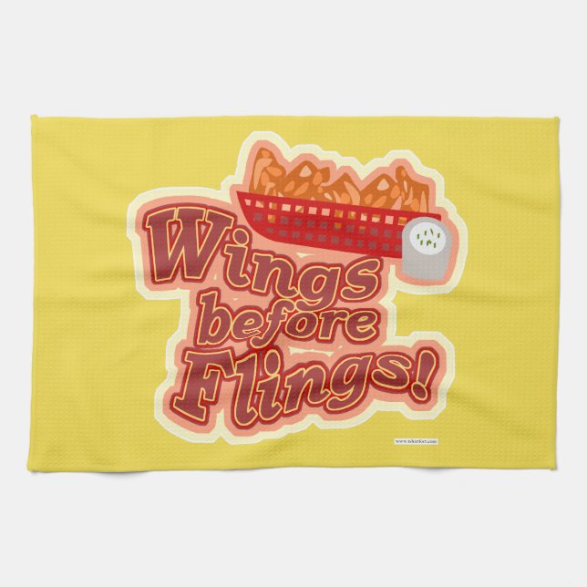 Put Wings Before Flings Funny Chicken Motto Kitchen Towel (Horizontal)