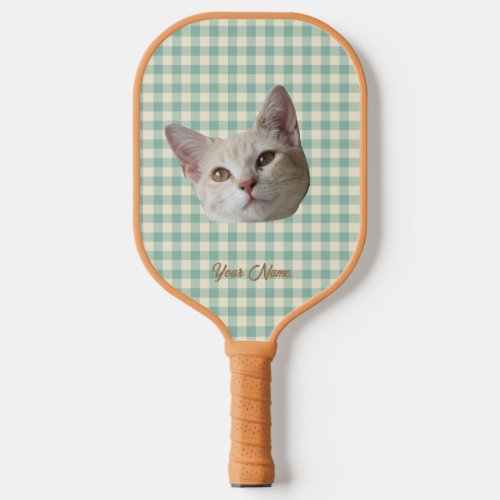 Put Your Cat Photo on Gingham Pickleball Paddle