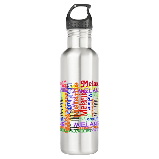 Put Your Name All Over this Collage Typographic Stainless Steel Water Bottle (Front)