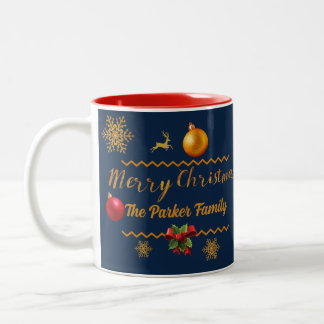 Put your Name in Christmas elegant Blue Two-Tone Coffee Mug