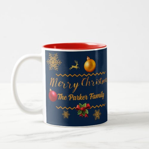 Put your Name in Christmas elegant Blue Two_Tone Coffee Mug