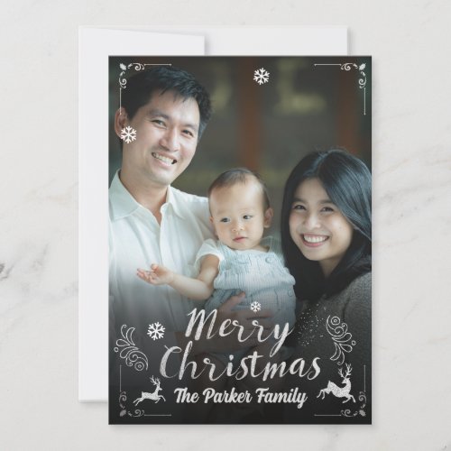 Put your photo  name 2 Christmas script elegant  Holiday Card