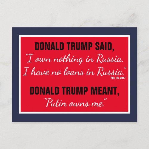 Putin Owns Trump Russia President Politics Postcard
