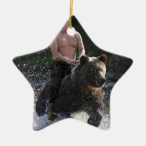 Putin rides a bear ceramic ornament