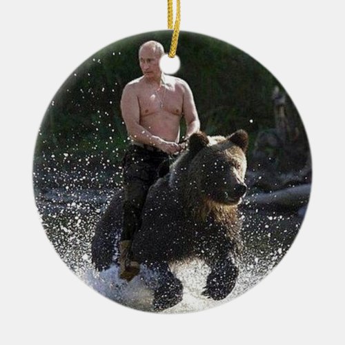 Putin rides a bear ceramic ornament