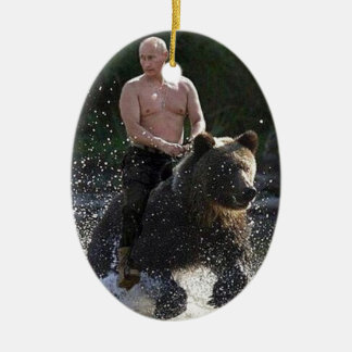 Putin rides a bear! ceramic ornament