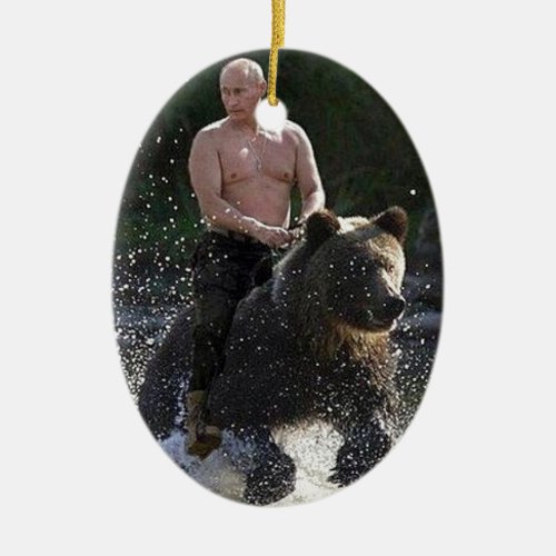 Putin rides a bear ceramic ornament