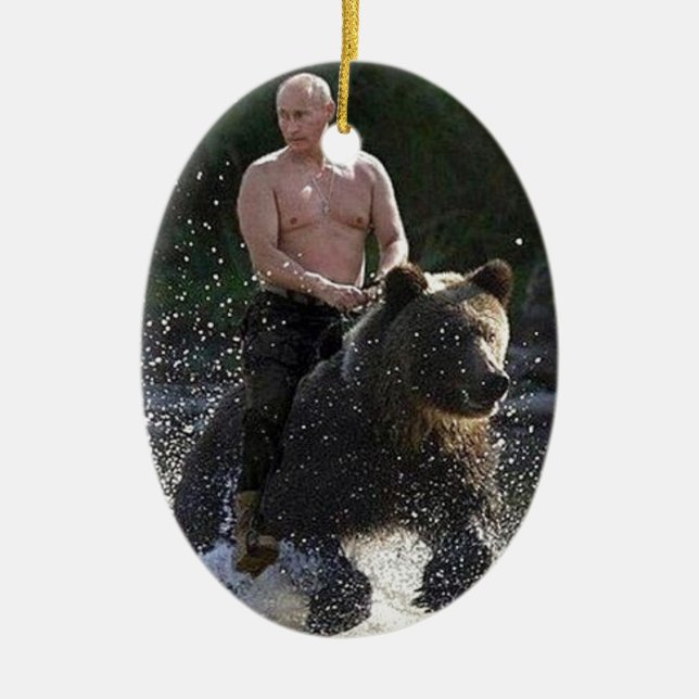 Putin rides a bear! ceramic ornament (Front)