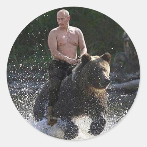 Putin rides a bear classic round sticker