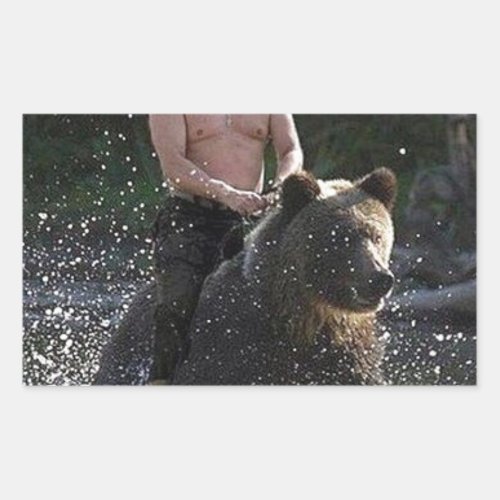 Putin rides a bear rectangular sticker