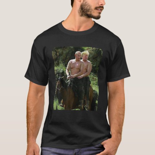 Putin Trump Riding Horse Meme Russia United States T_Shirt